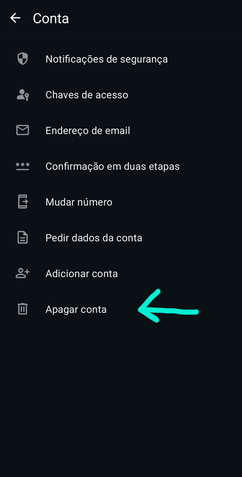 Apagar conta no WhatsApp Business